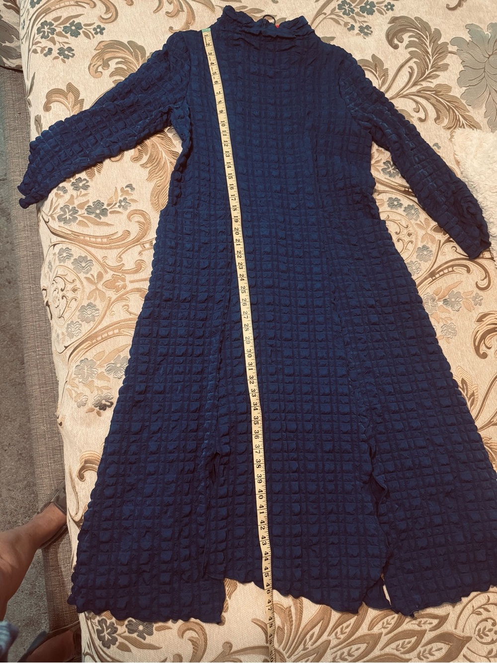 IC collection- Textured Navy Blue Long Sleeve Pocket Dress - Picture 13 of 13